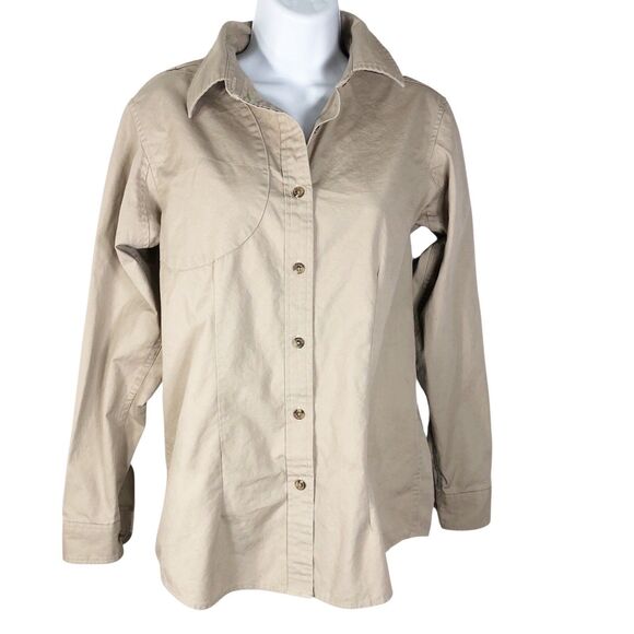 Filson Cotton Button Down Shirt Womens Small Khaki Beige Long Sleeve Vintage - Picture 1 of 9